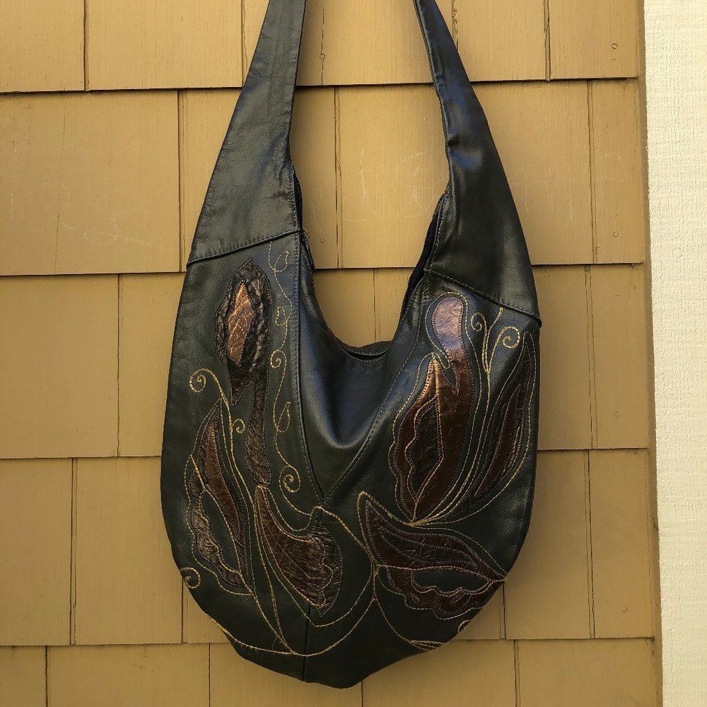 UNIQUE! Vintage grey leather cross body bag